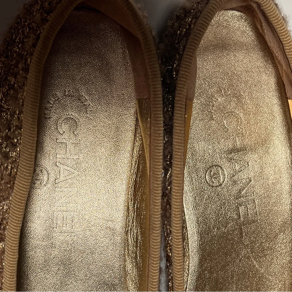 CHANEL Women's Gold and Black Flats
